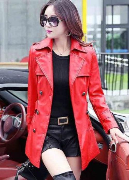 Красный кожаный пиджак с чем носить